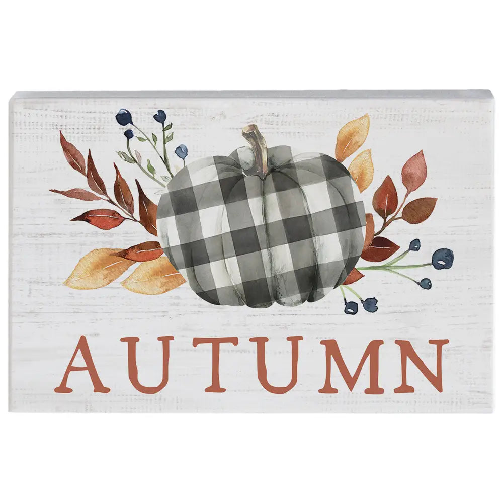 Autumn Plaid Pumpkin Block Sign