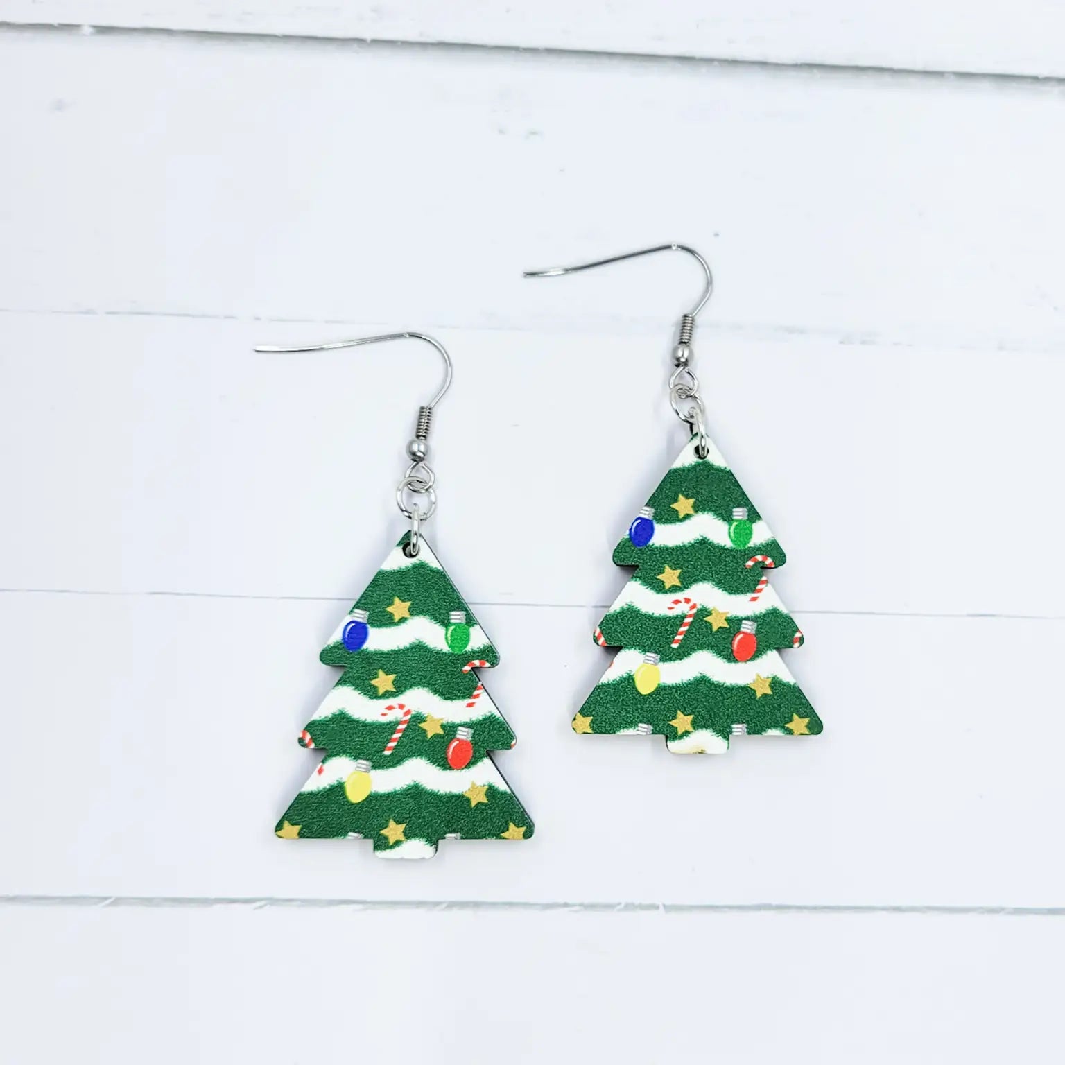 Decorated Tree Wooden Earrings