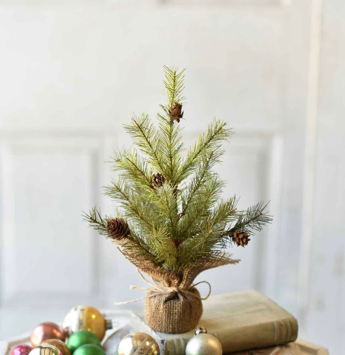 Pine Tree with Cones &amp; Burlap 12”