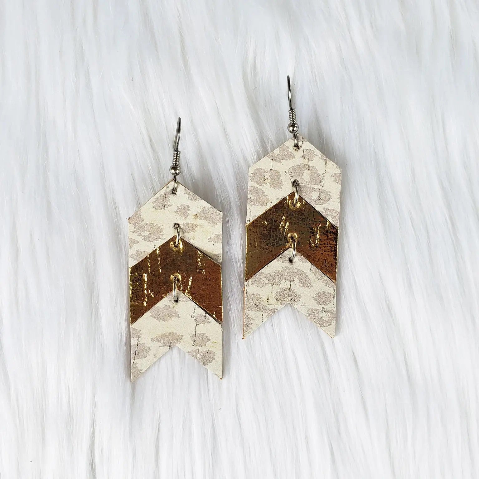 Nude Leopard Chevron Leather Earrings
