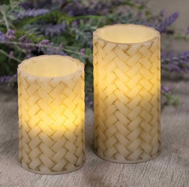 Basketweave Pillar Timer Candles - Two sizes