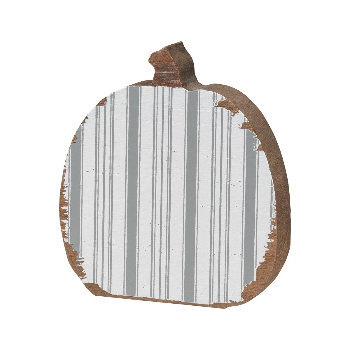 Medium Gray Striped Wood Pumpkin