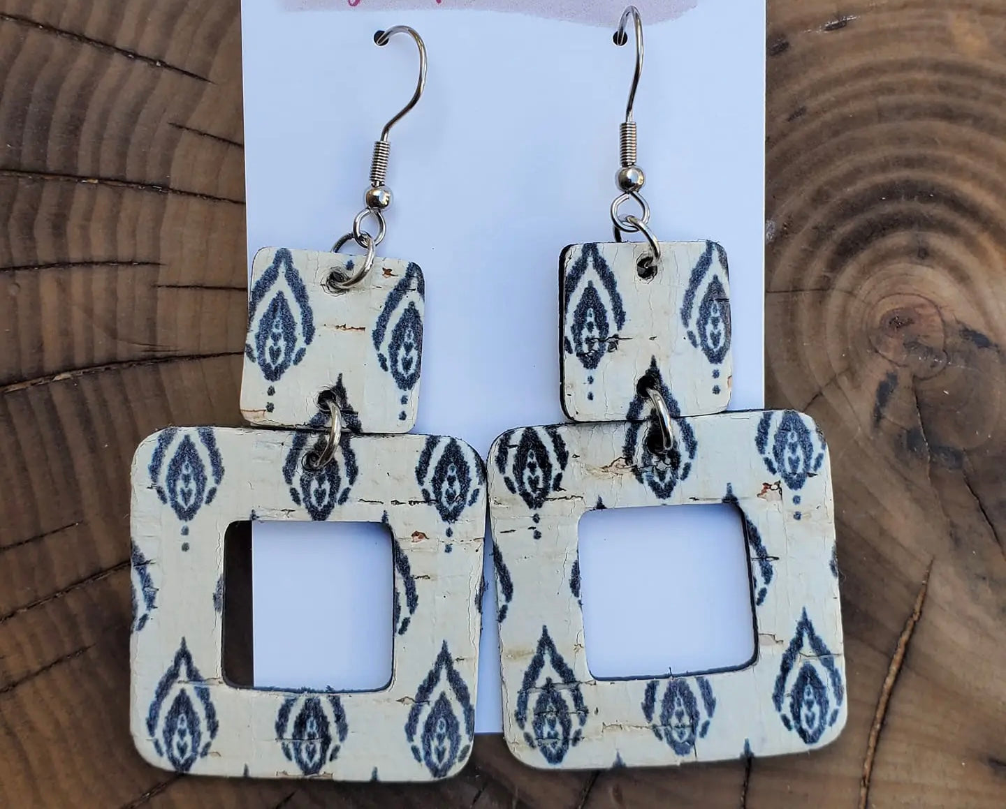 Square Dangle Leather Earrings