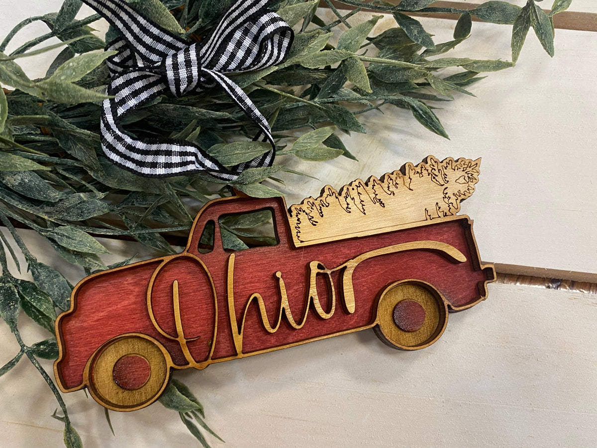 Handmade Ohio Red Truck Ornament