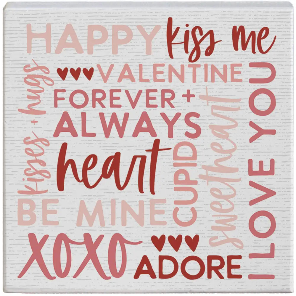 Valentine Word Collage Block Sign