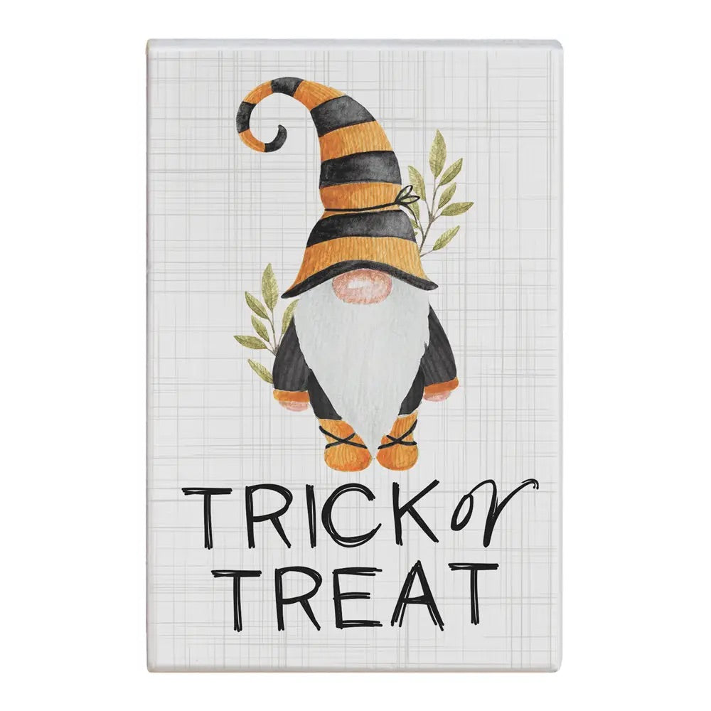 Trick or Treat Gnome Wood Block