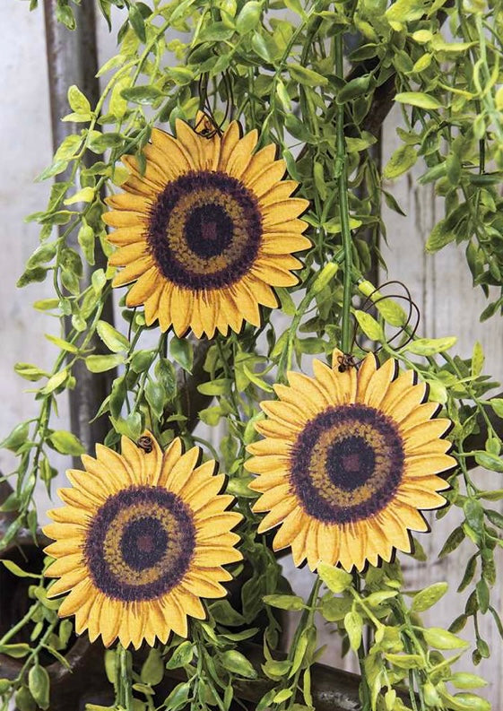 Wooden Sunflower Ornaments - Set of 3